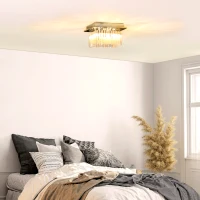 HOMCOM Modern Raindrop K9 Crystal Chandelier, Flush Mount Ceiling Light Fixture, Square Pendant Lamp for Living Room, Bedroom, 4 G9 Bulbs Required, 32W x 20H cm(m-10)