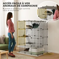 PawHut Cage pour chat d'intérieur parc pour chat en acier à 4 niveaux DIY avec 5 portes hamac 1-3 chats 105 x 70 x 140 cm noir(m-6)