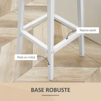 HOMCOM Lot de 2 tabourets style moderne hauteur 65 cm avec repose-pieds - blanc et aspect bois(m-6)