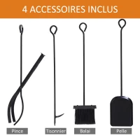 HOMCOM Porte bûches - Range bûches Serviteur de cheminée - Multi Accessoires étagère 46L x 30l x 76H cm Acier Noir(m-4)