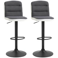 HOMCOM Bar Stools Set of 2, Height Adjustable Bar Chairs in Fabric and Faux Leather, 360° Swivel Kitchen Stool with Backrest and Footrest, Dark Grey(m-1)