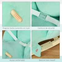 HOMCOM Jouet à Bascule Baleine - Effet sonore Chant Baleine - Fauteuil intégré, Ceinture de sécurité - Bois peuplier Peluche Courte Polyester Turquoise Clair(m-6)