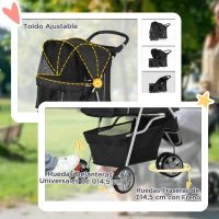 PawHut Carrito para Perros Pequeños con Cesta de Almacenaje Ventanas de Malla y 2 Ruedas Universales 75x45x97 cm Negro(m-6)
