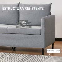 HOMCOM Sofá de 2 Plazas Tapizado en Lino Sintético con Cojines Acolchados Desenfundables Reposabrazos 130x67x76,5 cm Gris(m-6)