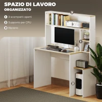 HOMCOM Scrivania Moderna per PC con Libreria, Scaffale e Porta CPU, 113x45x138.5 cm, Rovere(m-4)