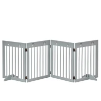 PawHut Barrera de Seguridad para Perros Plegable de 4 Paneles con Estructura de Madera y Patas de Apoyo 204x30x61 cm Gris Claro(m-1)