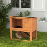 PawHut Two-Tier Antiseptic Wood Rabbit Hutch, 80cm Guinea Pig Hutch with Run - Orange(m-8)