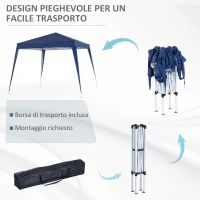 Outsunny Gazebo Pieghevole da Giardino 2.4x2.4m con Struttura in Acciaio e Corde Antivento, Blu(m-5)