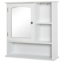 kleankin Armoire Murale Salle de Bain Armoire à Glace Placard de Rangement Toilettes 1 Porte Niche + étagères latérales MDF Blanc(m-1)