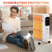 HOMCOM 2000W Oil Filled Radiator, 9 Fin Portable Electric Heater with LED Display, 24H Timer, 3 Heat Settings, Adjustable Thermostat, Safety Cut off, Remote Control, White(m-4)