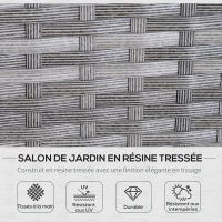 Outsunny Salon de jardin 6 pers. grand confort canapé d'angle + 2 poufs + table à manger 9 coussins assise & dossier fournis résine tressée grise(m-4)