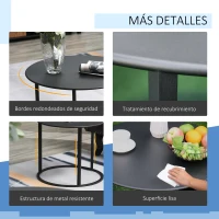Outsunny Juego de 2 Mesas de Café Ø70x50 cm y Φ50x43 cm Mesitas Auxiliares Redondas de Metal para Jardín Salón Domitorio Carga Máxima de 25 kg Negro(m-5)