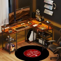 HOMCOM LED Light 'L' Computer Desk, with Shelves - Brown(m-2)
