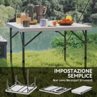 Outsunny Tavolo da Campeggio Pieghevole con 2 Altezze Regolabili in HDPE e Metallo, 86x86x74 cm, Bianco(m-7)