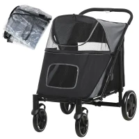 PawHut 4 Wheel Pet Stroller with Rain Cover for Medium and Large Dogs - Black(m-11)