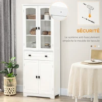 HOMCOM Buffet haut armoire de cuisine 4 portes dont 2 portes vitrées et 1 tiroir hauteur 160 cm avec étagères en bois blanc(m-6)