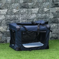 PawHut Transportín para Perros Plegable 60x41x41 cm Transportín para Mascotas con Ventanas Cojín Suave y 2 Correas del Hombro Bolsa de Transporte para Mini Perros Gatos Azul Oscuro(m-2)