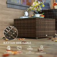 Outsunny 62 x 62cm Glass-Top Rattan Side Table - Brown(m-4)