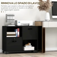 Vinsetto Mobile da Ufficio con 2 Cassetti Porta Documenti e Ripiani, Ruote con Blocco, 80x40x66cm, Nero(m-4)