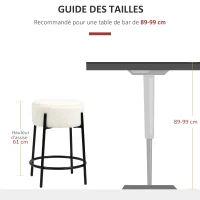 HOMCOM Lot de 2 tabourets de bar avec repose-pieds acier et revêtement effet laine bouclée hauteur 62 cm blanc et noir(m-7)