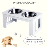PawHut Raised Dog Feeding Bowls with Stand, Stainless Steel for Medium Dog, 58L x 31W x 25H cm - White(m-6)