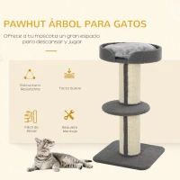 PawHut Árbol para Gatos Altura 91 cm de 3 Niveles con Nido Plataforma y Poste de Sisal 45x45x91 cm Gris(m-4)