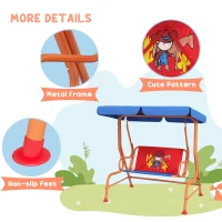 Outsunny Two Seater Kids Garden Swing, Cowboy Themed kids Swing Chair with Adjustable Canopy, Safety Belts for Outdoor Use(m-6)