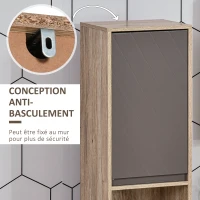 HOMCOM Meuble colonne rangement salle de bain style cosy 30 x 24 x 170 cm 2 portes étagère 2 niches chêne clair gris(m-7)