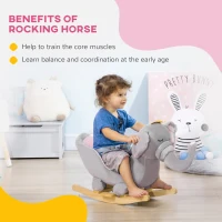 HOMCOM Kids Elephant-Designed Rocking Horse, with Safety Belt, Wooden Base, for Ages 18-36 Months - Grey(m-6)