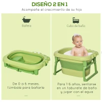 HOMCOM Bañera Plegable para Bebé Bañera Portátil para Niños con Patas Antideslizantes 75,3x55,4x43 cm Verde(m-6)