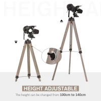 HOMCOM Industrial Style Adjustable Tripod Floor Lamp Vintage Spotlight Reading Lamp w/ Wood Metal Legs E27 Base For Living Room Bedroom, 100-140cm, Natural(m-4)