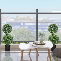 HOMCOM Set of 2 Decorative Artificial Plants Ball Trees with Lavender Flowers in Pot Fake Plants for Home Indoor Outdoor Decor, 70cm, Blue(m-7)