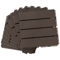 Outsunny Caillebotis - Dalles terrasse - Lot de 9 - emboîtables, Installation très Simple - Petits Carreaux Composite Plastique Imitation Bois Chocolat(m-9)