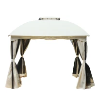 Outsunny Cenador de Jardín 3x3,7x2,8 m Gazebo Pabellón de Exterior con Techo 4 Paredes Laterales 4 Mosquiteras Gancho y Marco Metálico para Patio Crema(m-10)