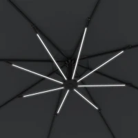 Outsunny 3(m) Cantilever Parasol with Solar LED Lights, Garden Umbrella with Cross Base and Crank Handle, Hanging Offset Banana Sun Shade for Outdoor, Patio, Grey(m-9)