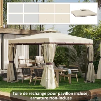 Outsunny Toile de rechange pour pavillon tonnelle tente polyester haute densité 4 rideaux 4 moustiquaires 296 x 296 cm beige(m-2)