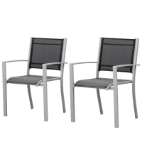 Outsunny Garden Chairs Set Of 2 Outdoor Chairs with Steel Frame Texteline Seats for Dining Patio Balcony Grey and Black(m-11)