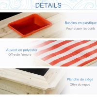 Outsunny Bac à Sable Bois carré dim. 1,18L x 1,18l x 1,18H m - Hauteur, Inclinaison Toit réglables, refermable - 2 bacs - Bois Sapin Autoclave(m-6)