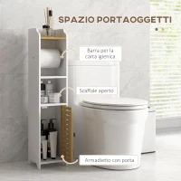 kleankin Mobiletto Bagno Salvaspazio in Truciolato con Ripiani e Armadietto Inferiore, 18x20x90 cm, Bianco(m-5)