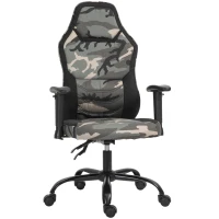 HOMCOM Fauteuil gaming militaire - chaise gamer - inclinable, hauteur réglable assise & accoudoirs, pivotant - polyester noir vert(m-10)