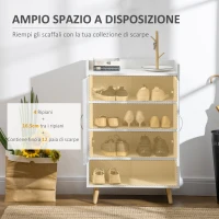 HOMCOM Mobile Scarpiera Salvaspazio in Legno Bianco con Ripiano Aperto, Armadio Scarpiera di Design per Ingresso, 60x30x92cm(m-4)
