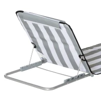 Outsunny Set of 2 Foldable Garden Beach Chair Mat Lightweight Outdoor Sun Lounger Seats Adjustable Back Metal Frame PE Fabric Head Pillow w/ Carry Bag, Light Grey(m-8)