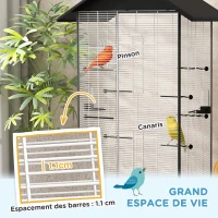 PawHut Cage oiseau sur pied volière oiseaux intérieure sur roulettes 2 mangeoires 8 perchoirs 79 x 65 x 155 cm fil d'acier noir(m-4)