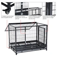 PawHut Cage pour chien animaux cage de transport sur roulettes 2 portes verrouillables plateau amovible max. 50 Kg  109L x 76l x 87H cm noir(m-4)