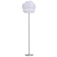 HOMCOM Lampadaire plume sur pied - ampoule E27 60 W max. - interrupteur à pied - dim. Ø 40 x 160H cm - métal chromé plumes d'oie blanc(m-10)