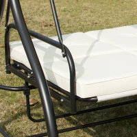 Outsunny Balancelle de Jardin 3 Places Convertible Inclinaison Toit réglable Matelas Grand Confort Rembourrage 8 cm fourni 1,95L x 1,17l x 1,75H m métal époxy Noir crème(m-9)