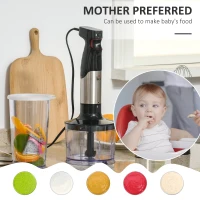 HOMCOM Immersion Hand Blender 1000W, 4 In 1 Stepless Speed Control Handheld Stick Blender with Measuring Cup, Egg Whisk, Chopper Bowl, Blender for Smoothies, Baby Food, Juices, Chopped Vegetables(m-6)