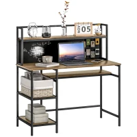 HOMCOM Bureau avec rangement bureau informatique bureau d'ordinateur avec 4 étagères, grand plateau et panneau noir, marron(m-11)