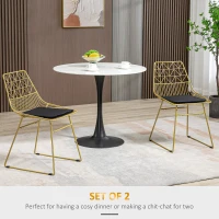 HOMCOM Luxurious Dining Chairs Set of 2, Metal Wire Kitchen Chair with Removable Velvet-feel Cushion, Cut-out Back and Steel Frame for Dining Room, Gold Tone(m-4)