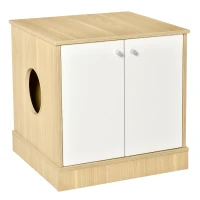 PawHut Mobile Lettiera per Gatti con 2 Ante e Ripiano Interno Estraibile, 60x55x62.5cm - Bianco e Legno(m-1)